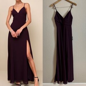 NWT Upscale Perfection Plum Chiffon Pleated Sleeveless Maxi Dress